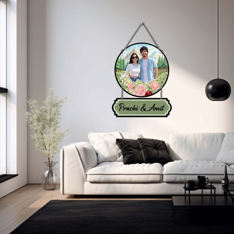 GIFTMEBAZAR Personalized Couple Photo Wall Hanging Custom With Photo & Name Gift For Birthday Valentines Day, Anniversary & Engagement Bedroom Wall Art Decor